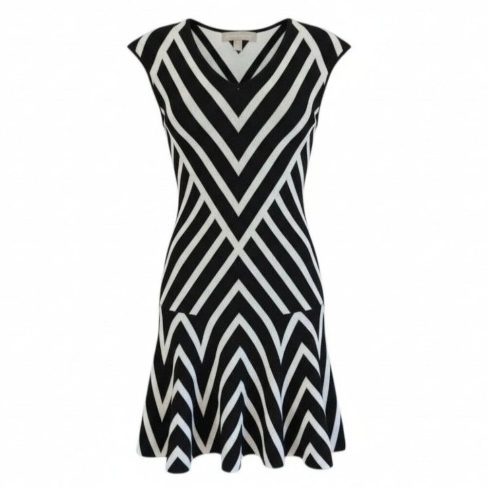 Banana Republic XS Petite Black & White Stripe Fit & Flare Dress - Picture 3 of 6